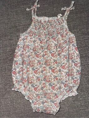 Quincy Mae Floral Smocked Tie-Strap Baby One-Piece - White, Rust, Sage